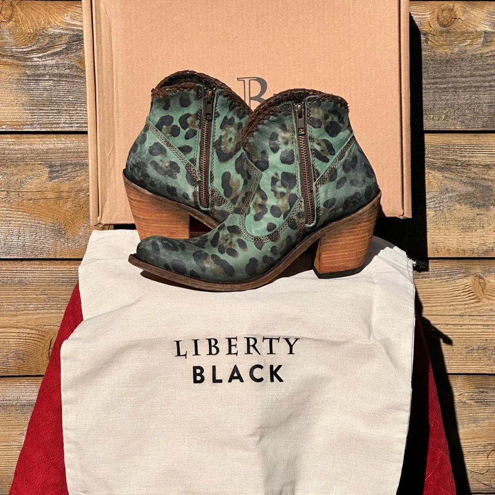 LIBERTY Black Green Leopard Ankle Boots - Picture 2 of 4